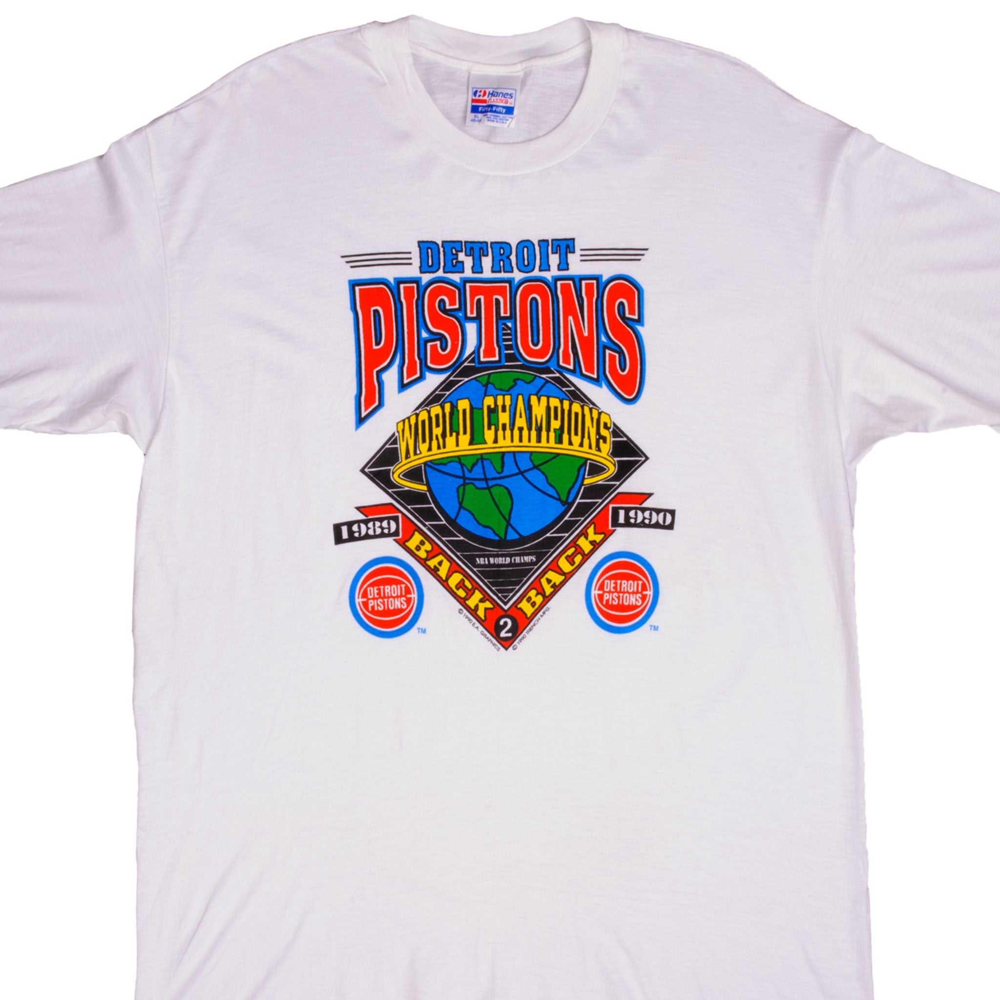 VINTAGE NBA DETROIT PISTONS WORLD CHAMPIONS TEE SHIRT 1990 SIZE XL MADE IN USA