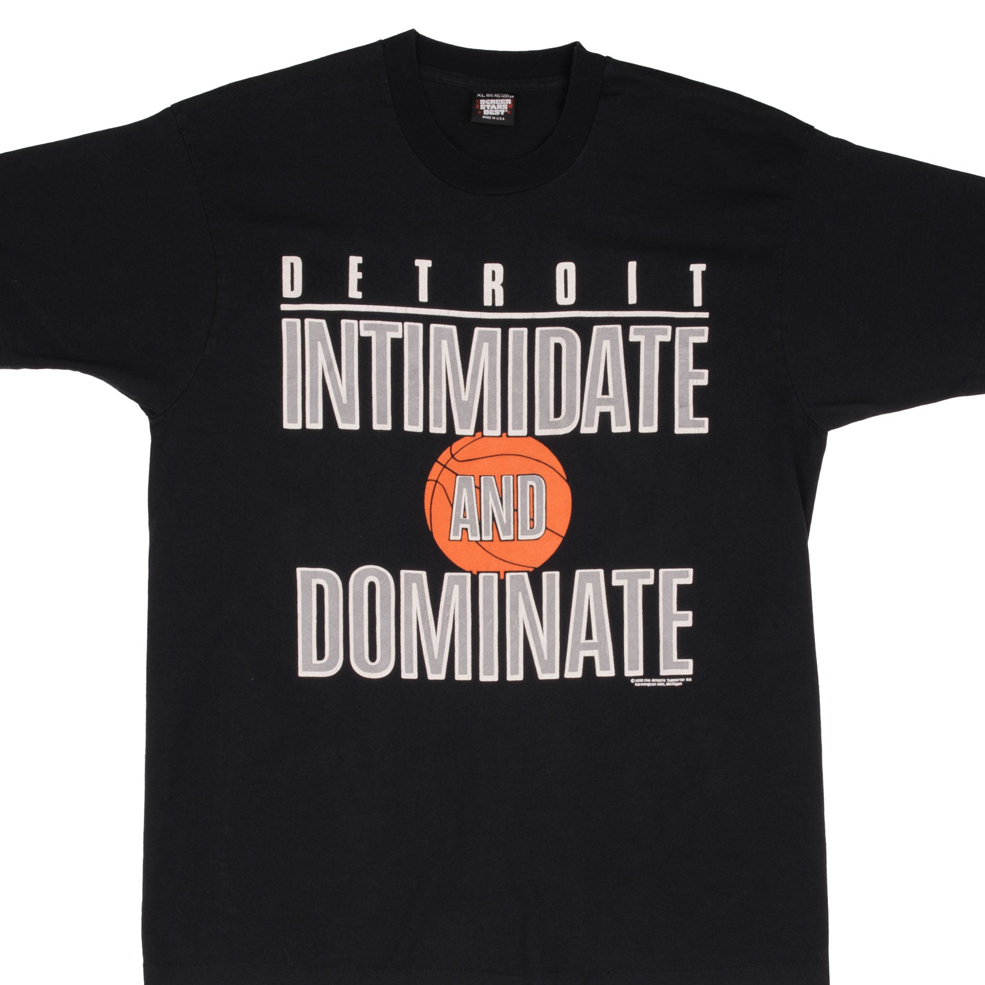 VINTAGE NBA DETROIT PISTONS INTIMIDATE & DOMINATE 1990S TEE SHIRT LARGE MADE USA