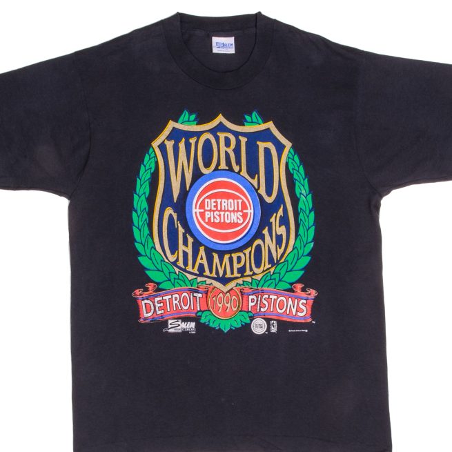 VINTAGE NBA DETROIT PISTONS WORLD CHAMPIONS 1990 TEE SHIRT LARGE MADE USA