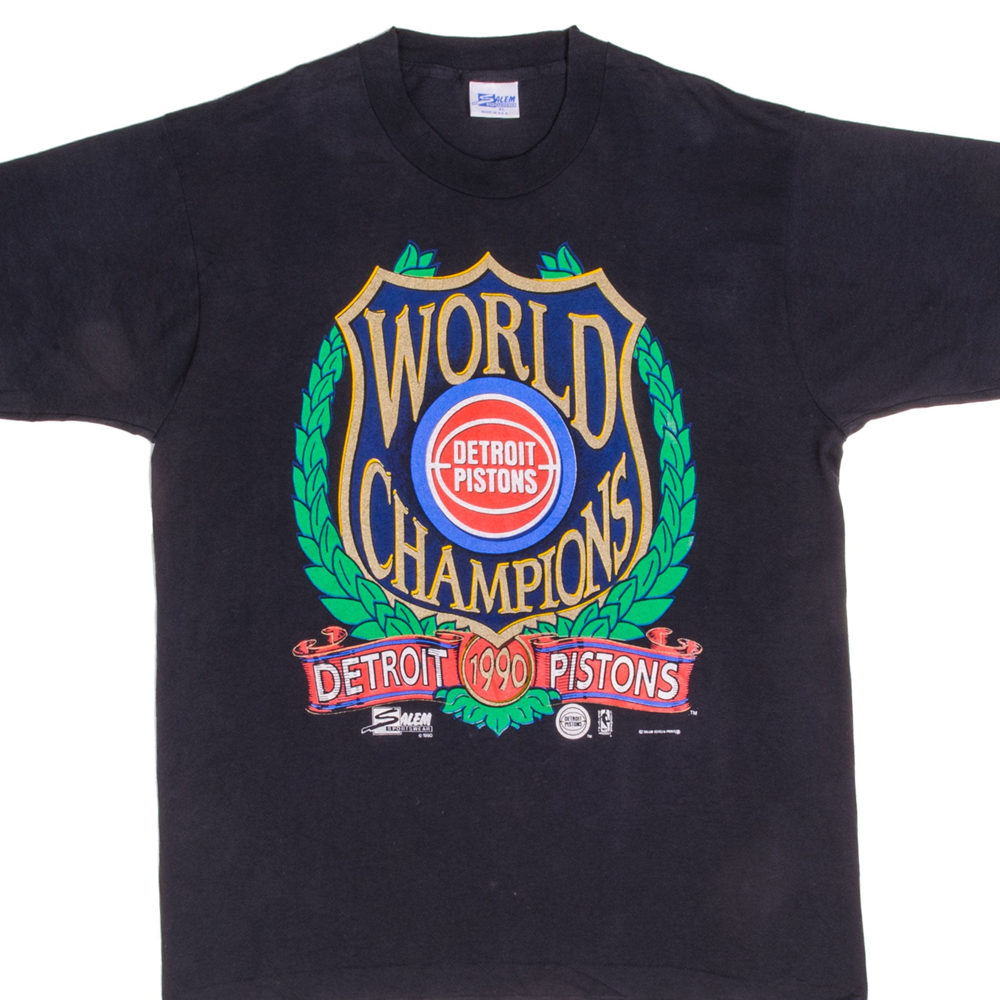 VINTAGE NBA DETROIT PISTONS WORLD CHAMPIONS 1990 TEE SHIRT LARGE MADE USA