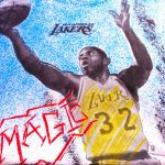 VINTAGE NBA ALL OVER PRINT MAGIC JOHNSON LOS ANGELES LAKERS TEE SHIRT 1990S  XL