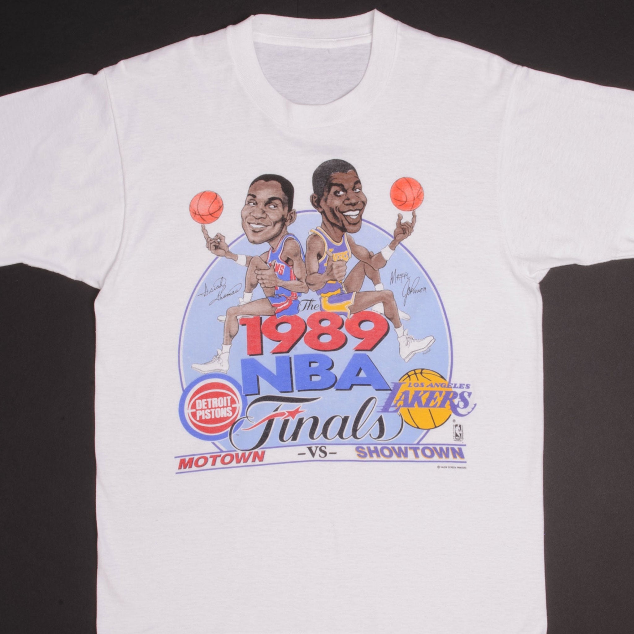 VINTAGE NBA DETROIT PISTONS VS LOS ANGELES LAKERS TEE SHIRT 1989 SIZE MEDIUM