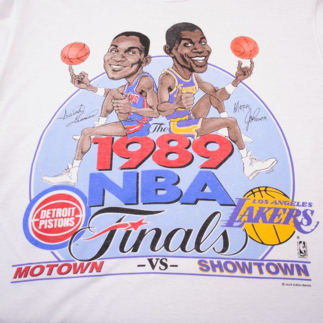VINTAGE NBA DETROIT PISTONS VS LOS ANGELES LAKERS TEE SHIRT 1989 SIZE MEDIUM